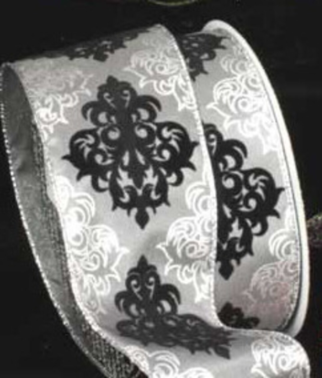 The Ribbon People Black and Gray Damask Wired Craft Ribbon 2.5" x 20 Yards